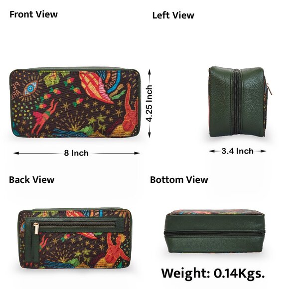 Ladies Hand Crafted Green Printed Fabric Travel Jewellery Case Pouch - Sishka - Picture 3 of 9